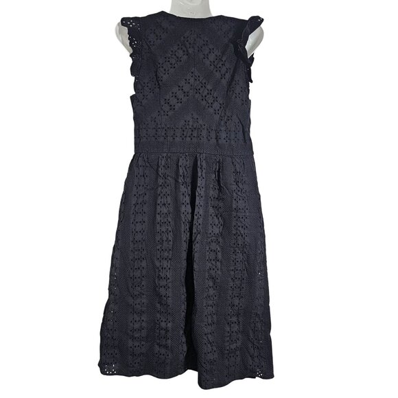 J. Crew‎ Ruffle Sleeveless Eyelet Button-Front Midi Dress Cotton Black Womens 6 - Picture 4 of 13